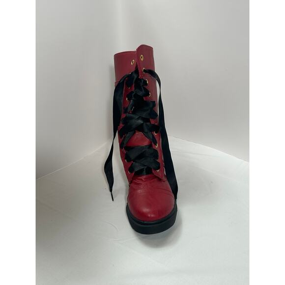 Women's Ribbon Lace up Cuff Floral Combat Boots Size 8.5-9 - Picture 2 of 10